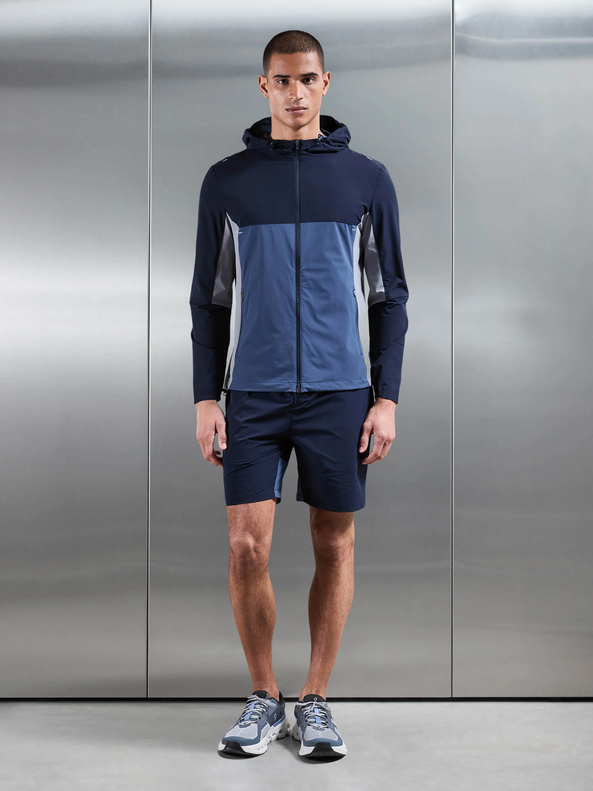 Active Colour Block Windbreaker in Navy Steel Blue - Image 4