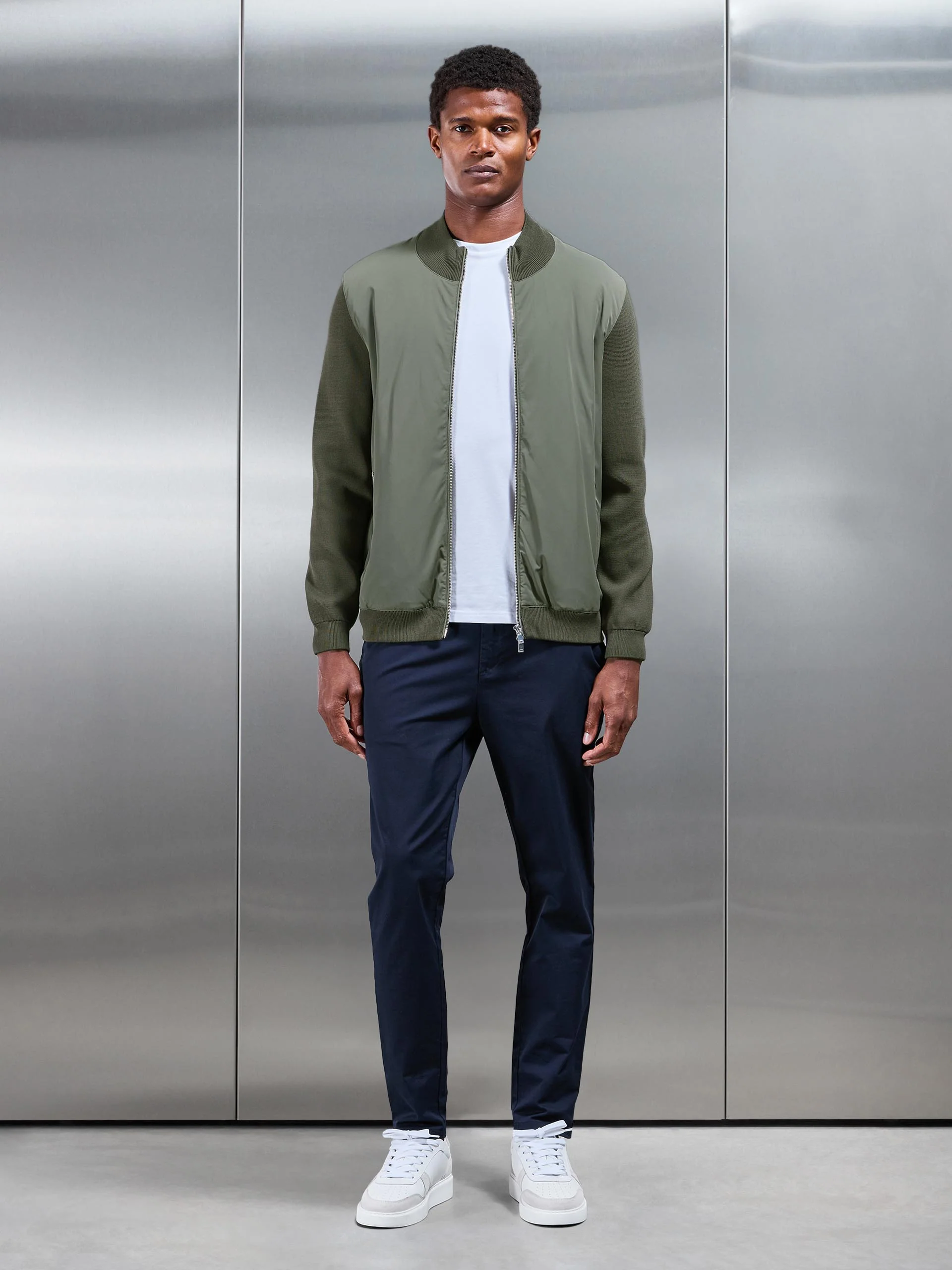 Hybrid Knitted Jacket in Olive - Image 2