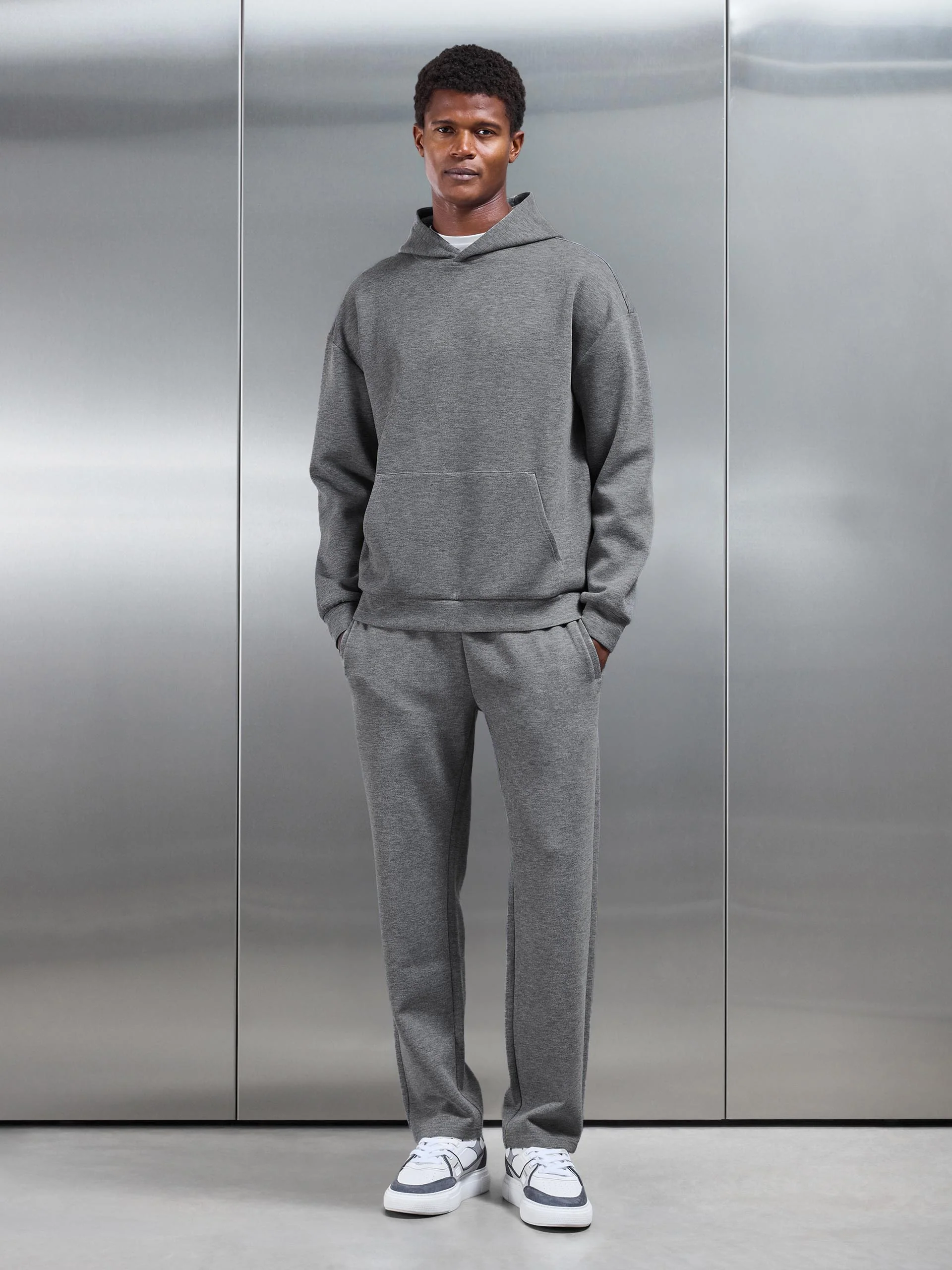 Relaxed Fit Knitted Hoodie in Charcoal Marl - Image 2