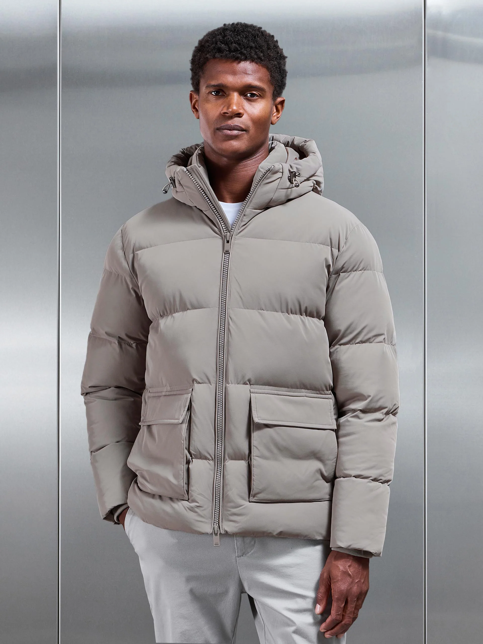Short Puffer Parka in Taupe