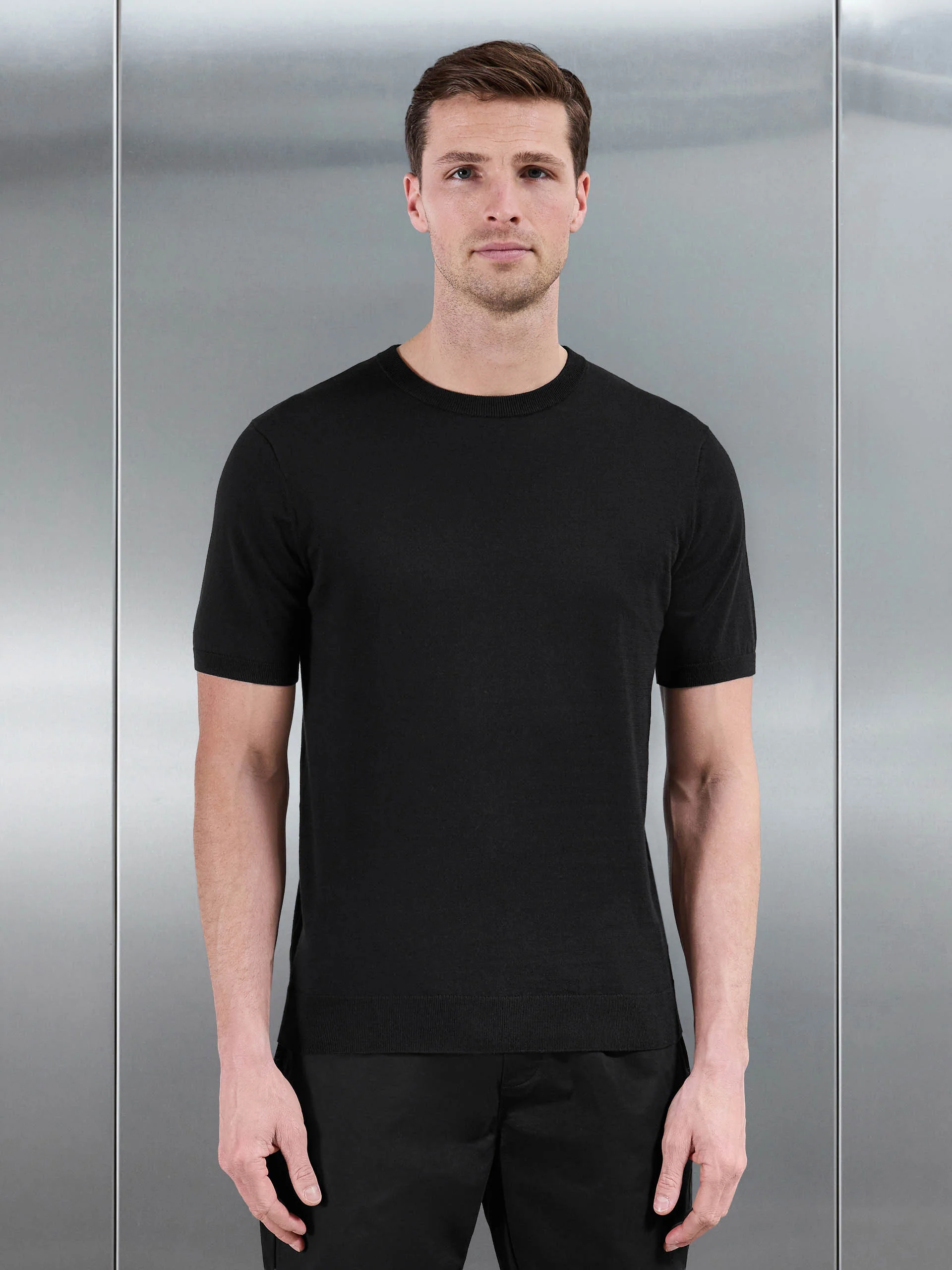 Summer Cotton Knitted T-Shirt in Black