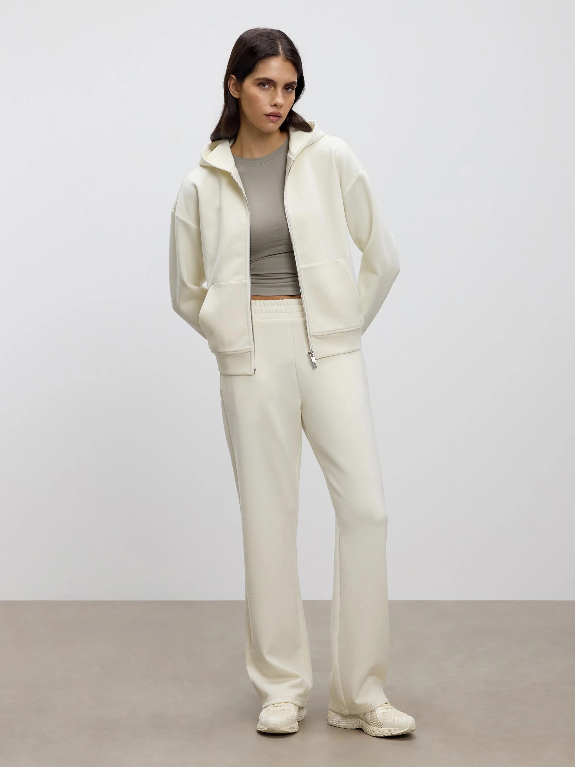 Womens Knitted Relaxed Zip Hoodie in Ecru - Image 2