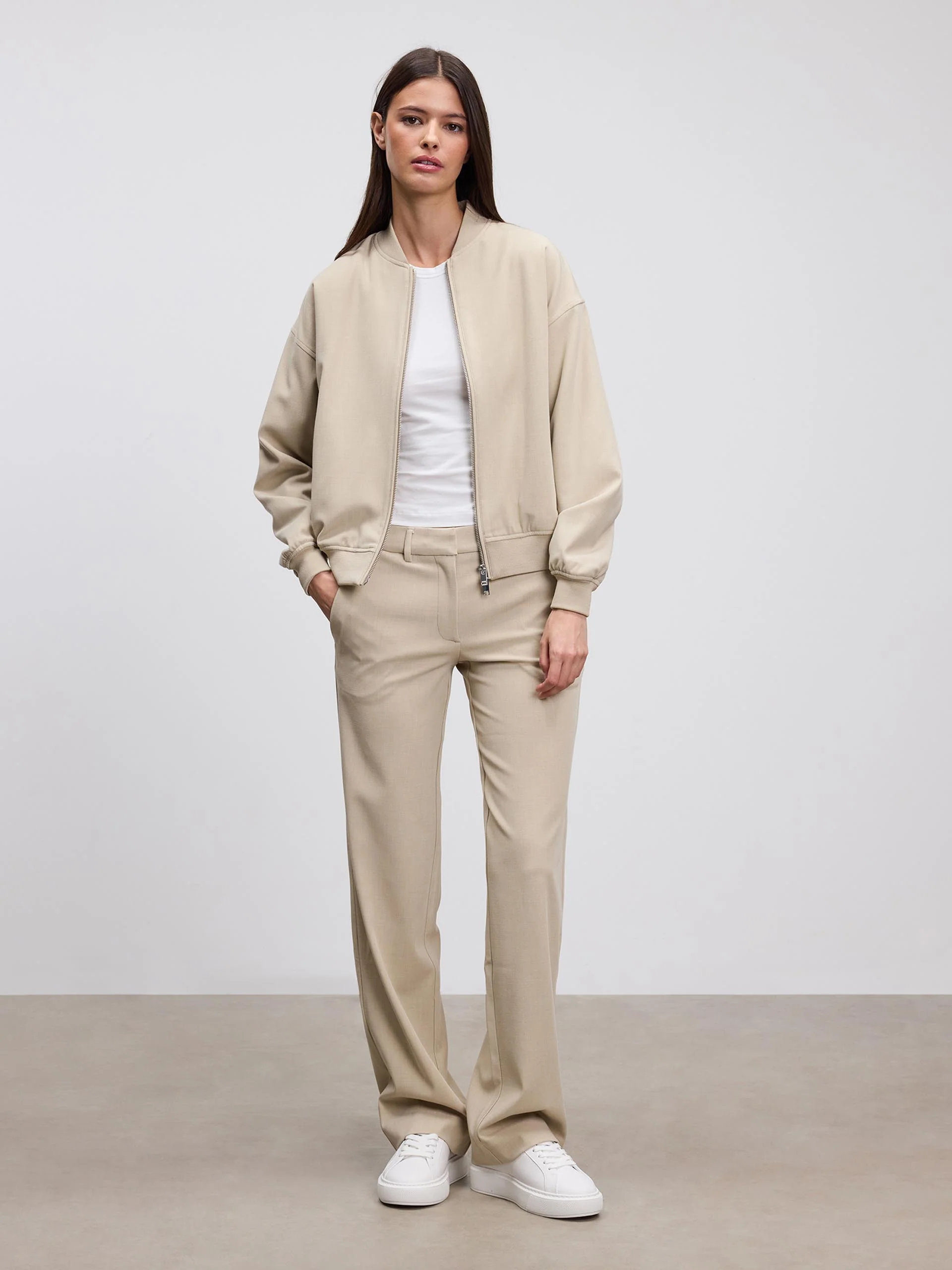 Womens Smart Bomber Jacket in Stone - Image 2