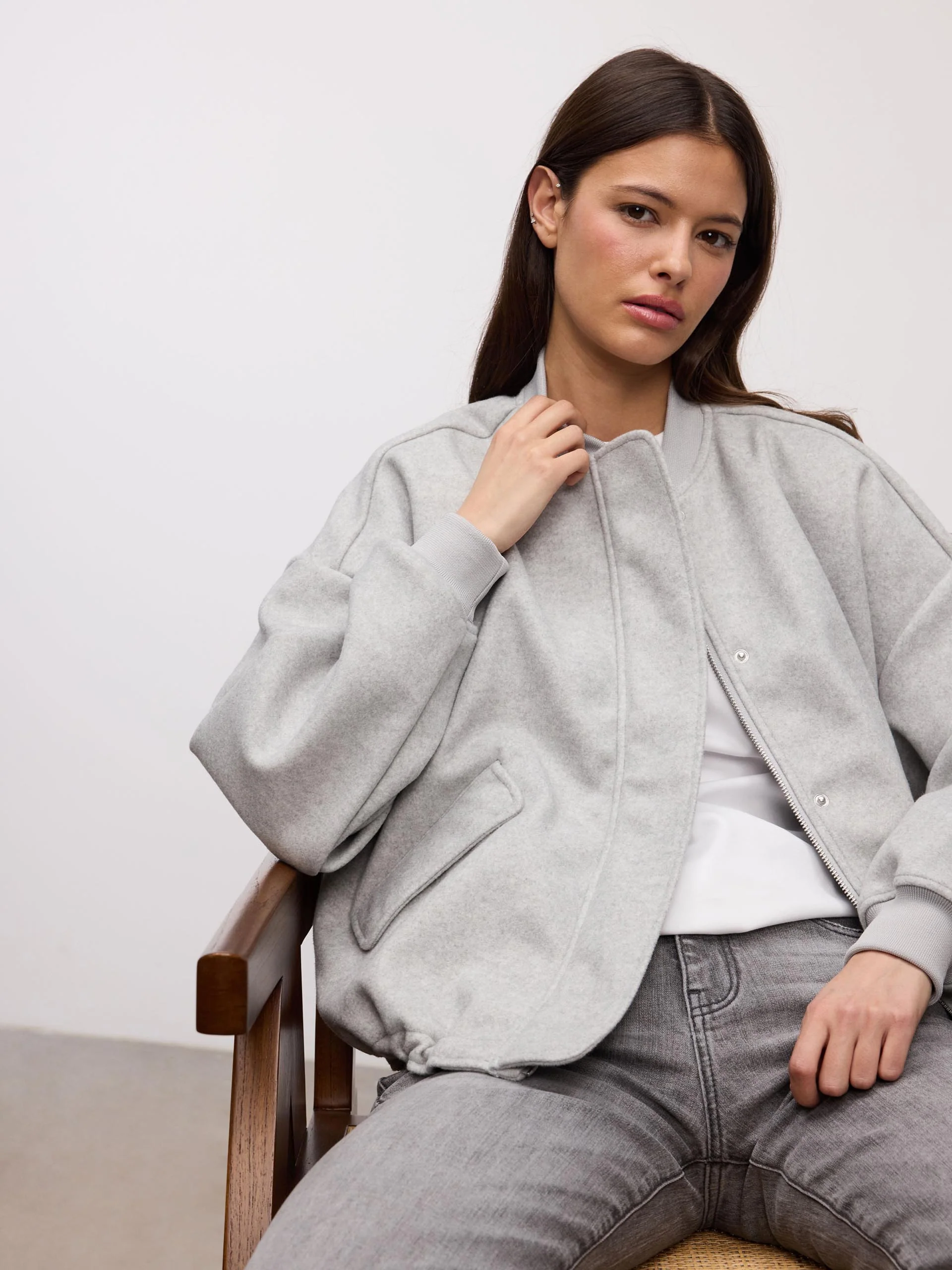 Womens Soft Knitted Bomber Jacket in Grey - Image 2