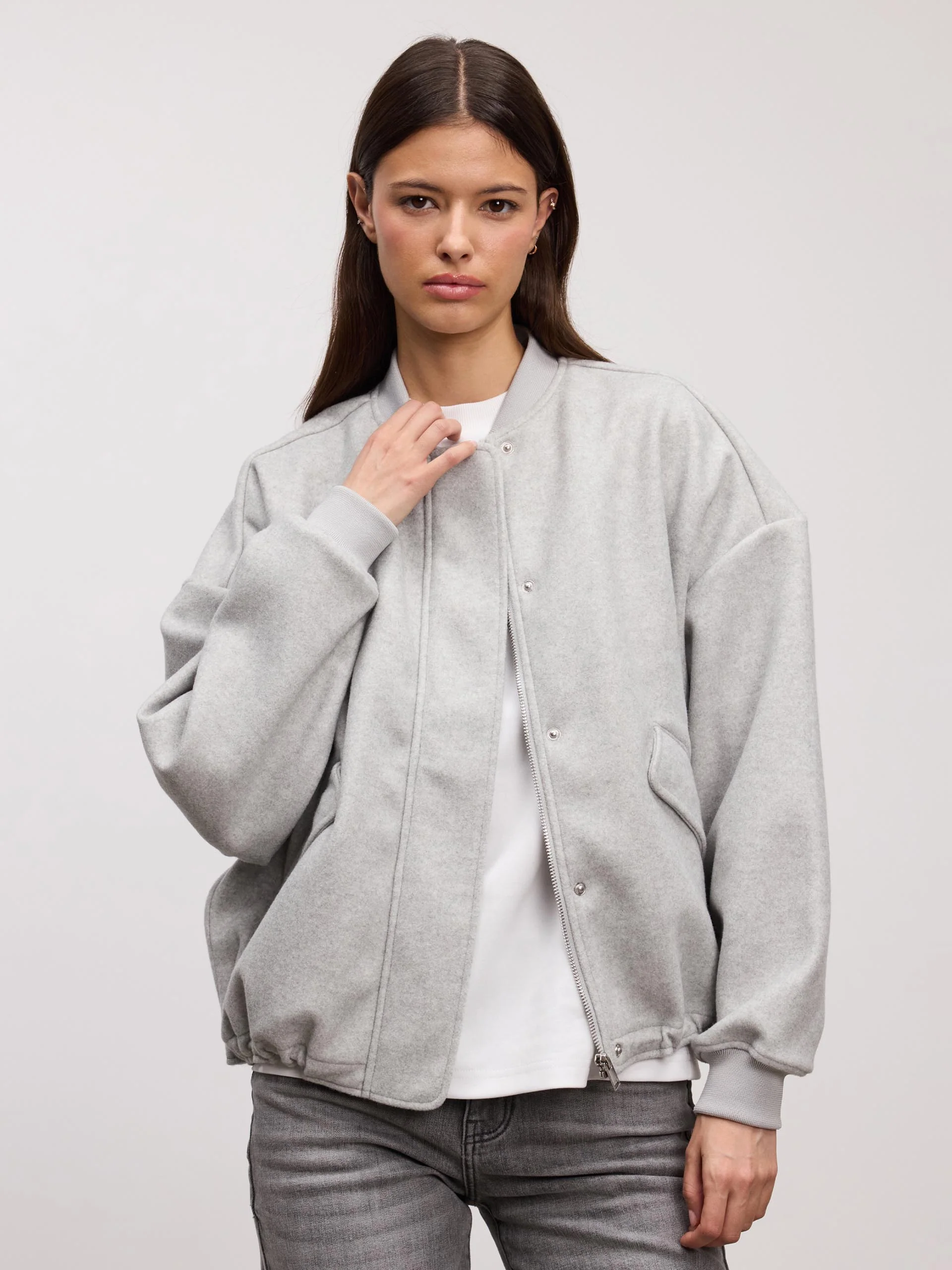Womens Soft Knitted Bomber Jacket in Grey - Image 8